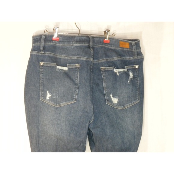Judy Blue Jeans 20W Blue Denim Mid Rise Distressed‎ Thrash Hem Skinny JB8821 - Picture 7 of 15